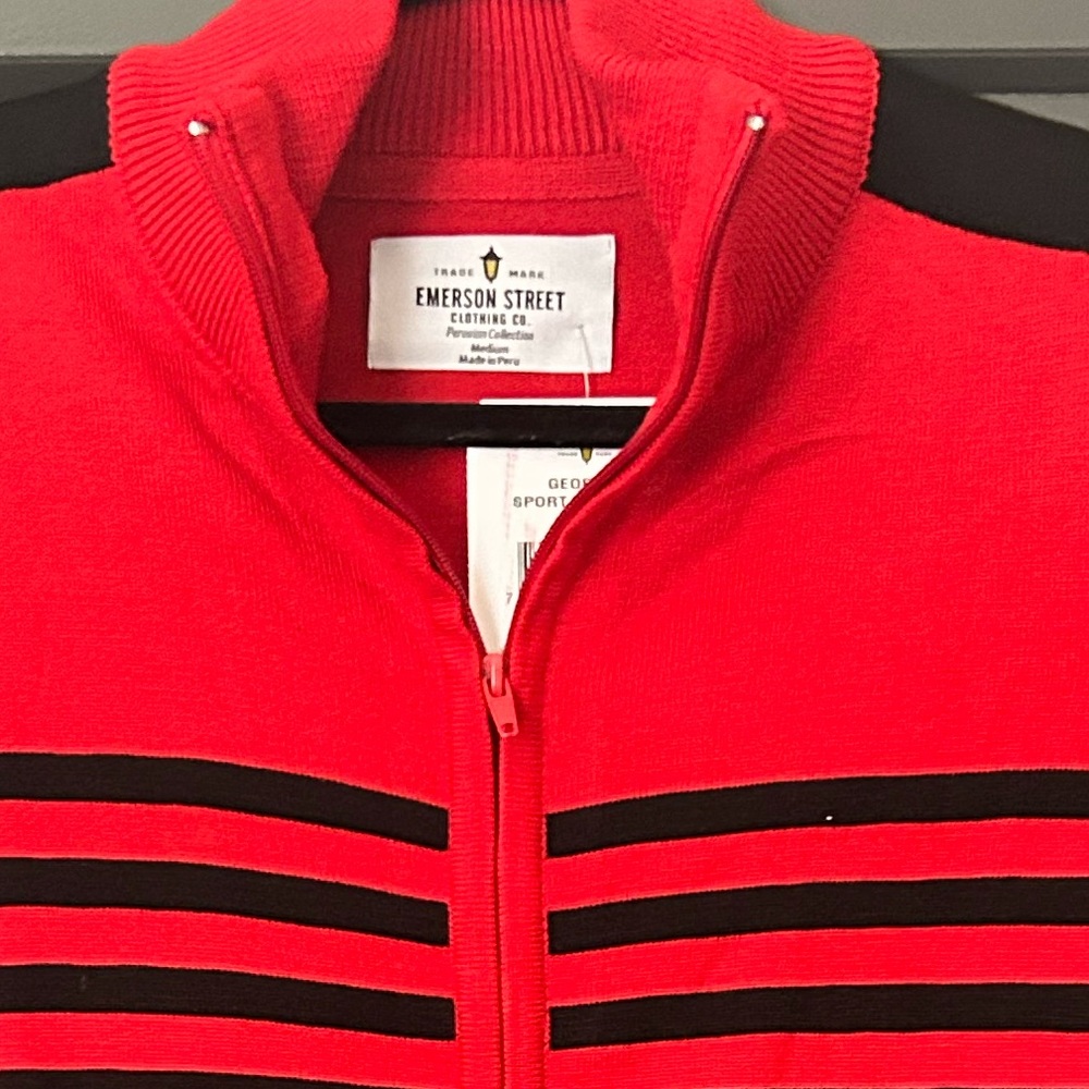 Georgia Red and Black Striped Zip Up Sweater